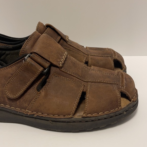 Dr. Scholl’s Men’s Size 12 Brown Leather Fisherman Closed Toe Hook & Loop Sandal - Picture 7 of 11